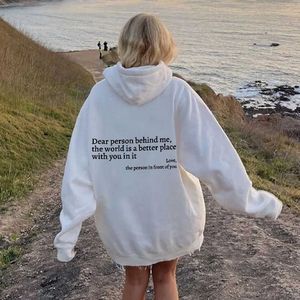 Women's plush sweater Letter slogan printed kangaroo pocket drawcord printed Hoodie Oversize
