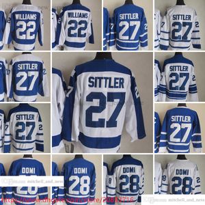 Movie Vintage Hockey 27 Darryl Sittler Maglie Ricamo CCM 28 Tie Domi 22 Tiger Williams Jersey Bianco Blu Verde