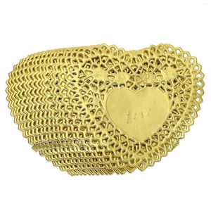 Tablo Peçete 100 Sheets Pişirme Kağıdı Kalp Şekli Doilies Tepsi Dekoratif Mini Sevgililer Gold Dantel Trim Sevgililer Günü Placemat
