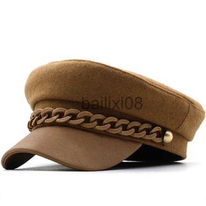 Stingy Brim Hats Simple Plain Octagonal Cap Ladies Hats Autumn Winter Hats For Women Casual Wool Hat British Retro Basker Måler Caps J230802