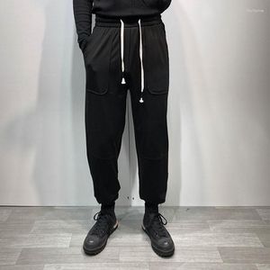 Calças masculinas primavera e verão suzerain simples cor sólida não engomadoria leggings decote fino japonês solto show reto