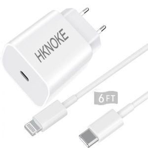 Hknoke Wysoka jakość pełna 20 W USB C Szybka ładowarka z 6 -metrowym kablem USBC zasilanie ściany Typ wtyczka C Adapter zasilania iPhone'a 13/13Mini/Pro/13 Pro Max/12/12 Mini/12 Pro/Airpods