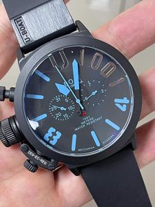 Bilek saatleri orijinal marka erkek mekanik otomatik u siyah kol saati paslanmaz çelik beyaz mavi sol büyük tekne saat 50mm