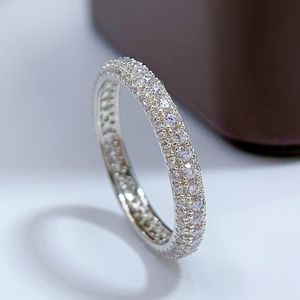 Обручальные кольца Micro Pave Diamond Ring 100 Real 925 Sterling Silver Band для женщин мужские ювелирные изделия 230802