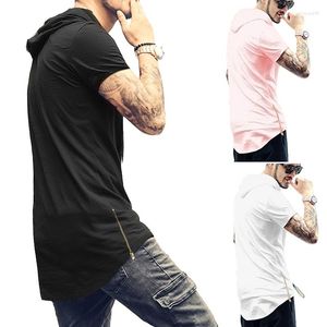 Men's Hoodies Male Hooded Shirt Hipster Hip Hop Man's Tee Longline Side Zipper Streetwear Short Sleeve Tees Men Clothing Tops