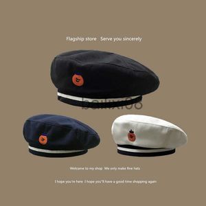 Stingy Brim Hats Autumn Winter Woman Hat Fashion Cute Blk Basker Brev Brodery Winter Ladies Hats Vintage Man Basker French Hat Navy Cap J230802