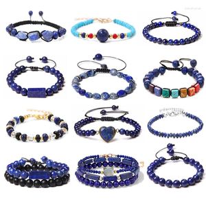 Strand Irregular Chip Stone Lapis Lazuli Beads Bracelet Delicate Handmade Frisado Charme Pulseiras Ajustáveis Mulheres Homens Jóias Finas Presente