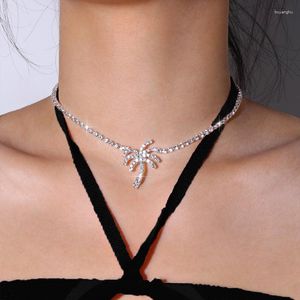 Choker Austyn Stonefans Coconut Tree Pendant Necklace Rhinestone For Women Hip Hop Tennis Chain Collar Jewelry