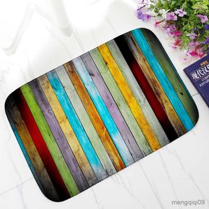 Carpets Welcome Doormat Colorful Wooden Board Printed Entrance Door Mat Anti-Slip Soft Flannel Bedroom Living Room Kitchen Area Rug R230802