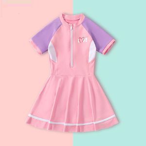 s Children s Swimsuit Girls Korean Cartoon Letters Contrast Color Sweet Little Princess Style Big 230802