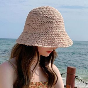 Geniş Memlu Şapkalar Kadın Yaz Şapkası Dokuma Saman Kovası Güneş Katlanabilir İçi Boş Nefes Alabaş güneş kremi Plajı