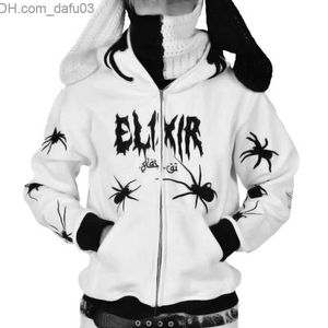 Herrtröjor tröjor Ny full zip hoodie mäns långa ärm spindel tryckt goth tröja super dalian hoodie tröja hajujuk modejacka z230804