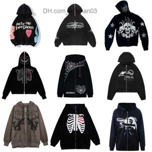 Erkek Hoodies Sweatshirts Erkek Kadınlar En İyi Sweatshirt Amerikan Moda Tam Zip Hoodie Siyah İskelet Stili Yavaş Kapşonlu Ceket Spor Giyim Z230802