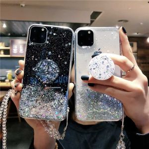 Obudowy telefonu komórkowego Bling Glitter Soft Clean Case na iPhone 12 11 Pro Max XR XS 6S 7 8 Plus Stojak Okładka do gniazda dla Samsung S8 S9 S10 S20 L230731