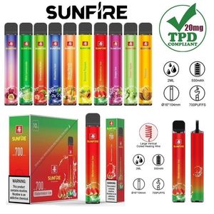 Autentisk Sunfire -engångsvape 700puffs 20 mg 1,2Hm TPD OEM ODM engångsvapen Tillverkare