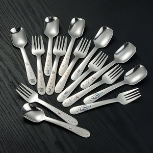 304 Rostfritt stålsked Camping Hög utseende Level Baby Spoon Children's Table Square Tip Spoon Fork