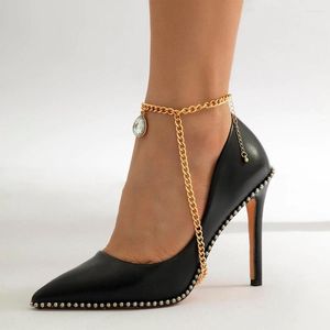 Cavigliere Moda Catena in acciaio al titanio Cavigliera Piede Gioielli per le donne Ciondolo in zircone Accessori per scarpe con tacco alto Bracciale alla caviglia in metallo