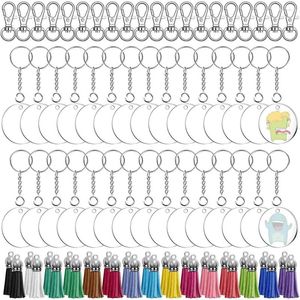 Nyckelringar 150st Clear Blank Kit Akryl Nyckelringsämnen Key Chain Rings and Jump för Crafting Vinyl Projects DIY Supplies