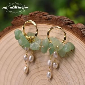 Stud GLSEEVO argento sterling 925 giada naturale d'acqua dolce bianco perla orecchini pendenti orecchio pin donna design di lusso gioielli regalo GE0991C 230801