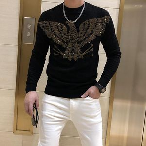 Maglioni da uomo Autunno Inverno Design Stile coreano Slim Fashion Girocollo in lana a maniche lunghe con strass Plus Maglione da uomo in velluto