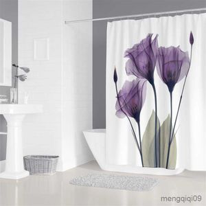 カーペットの花印刷シャワーカーテン北欧浴槽カーテン防水防止防止植物バスマットセットバスルーム装飾カーペットトイレラグR230802
