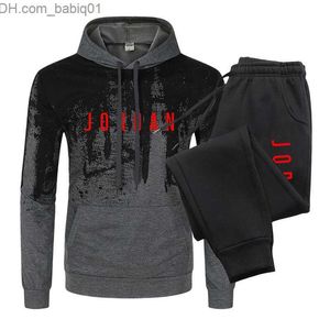 Men's Tracksuits New Mens Tracksuit Sport Letter Printed Splash ink Hoodie Set Casual Sweatshirt+Warm Pants Suit Fleece Streetwear Tops Clothing T230802