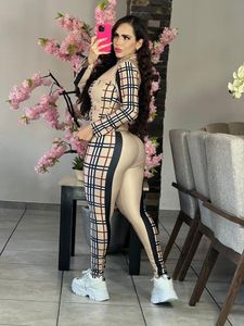 Women Sweatsuits Clothing 2 Two Piece Set Women Tracksuit Top brand coat zipper Long sleeved Pants Casual Outfit Sports Suit Classic plaid design Size S-2XL