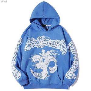 Herrtröjor tröjor high street hellstar fleece mens hooded hoodies harajuku främling saker överdimensionerade förlorar tröjor lösa hiphop hoody h1009