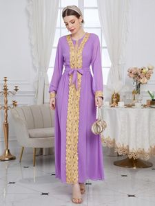 Casual Dresses Women Elegant Maxi 2023 Luxury Designer Long Sleeve Belt Chiffon Formal Arabic Muslim Turkish Evening Party Robe