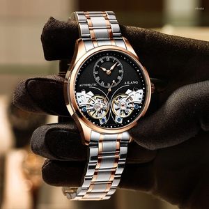 Relógios de pulso AILANG Luxo Duplo Tourbillon Relógio Moda Masculino Aço Inoxidável Automático Mecânico Relogio Masculino