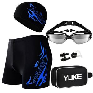 Swimming Trunks Men's Flat Angle Large Size Swimming Trunks Men's Fashion Spa Swimsuit Swimming Goggles Swimming Cap Set Professional Swimming Equipment