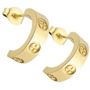 Classic Friendship Earrings for Women Designer Cubic Zirconia Gold Stainless Steel Hoop C Shape Cross Screw Stud Earring Luxury Jewelry Gifts