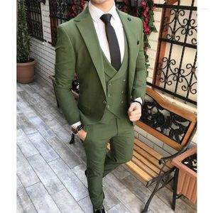 Garnitury męskie 2023 Mężczyzn Olive Green Groom Tuxedos Notch Lapel Groomsmen Wedding Man 3 sztuki (patyki krawędzi kamizelki)