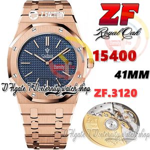 ZF V2 zf15400 Relógio Masculino Cal.3120 A3120 Automático Ultrafino 9,8 mm Textura Azul Marcadores de Mostrador 4N Ouro Rosa 904L Pulseira de Aço Super Edição Relógios da Eternidade