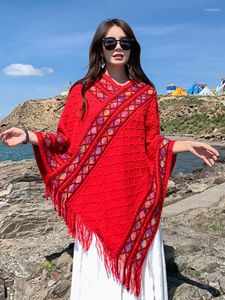 Eşarplar 2023 Eşarp Kış Örme Kaşmir Kadınlar Retro Kazak Tassel Poncho Femme Capa Para Mujer Pashmina Boho Wrap Şal Chales