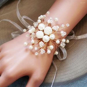 Dekorative Blumen Brautjungfer Handgelenk Hochzeit Corsage Braut Perlen Armband Hand Blumen Dekor für die Braut