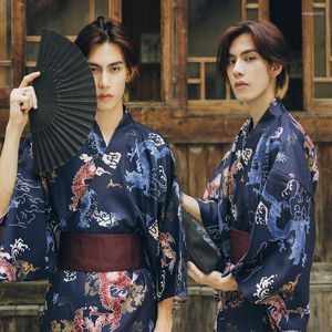 Etniska kläder män japanska traditionella kimono med obi retro samurai stil yukata lång haori sömnkläder kofta badrock