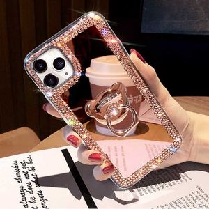 Capas de celular de luxo Glitter Diamond 3D Bear Ring Holder Capa de telefone para iPhone 14 13 12 11 Pro X XS MAX XR 7 8 Plus SE2020 Bling Crystal Cover L230731
