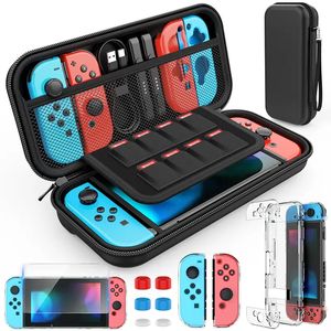 Switch Case Compatible med Nintendo Switch, 9 i 1 Switch -tillbehör med 8 påse som bärfodral, PC -skyddsskydd, HD Switch Screen Protector