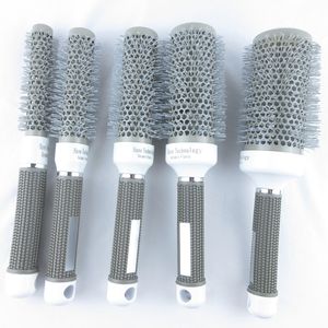 Nano Thermal Ceramic ion Round Barrel Comb Professional Salon Frisör Antistatiska rullande hårborste Skönhetsstylingverktyg