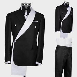 Abiti da uomo di lusso per abiti da sposa con risvolto a scialle, cappotto da sposo doppio petto, giacca da 2 pezzi con pantaloni personalizzabili