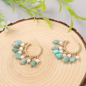 Hoopörhängen Cirkel för kvinnor gåva sötvatten pärla naturlig amasonit fina smycken 2023