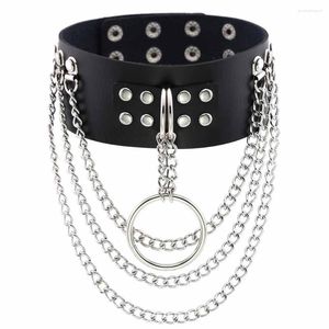 Choker punk skóra o szerokości 50 mm trójwarstwowej srebrnej łańcuchu kolorów z nitą pierścieniową bezszrożenie do dekoracji biżuteria na szyję dla kobiet