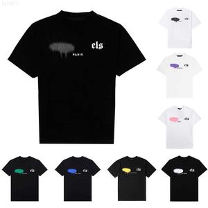 Mens Designer T Shirt Clothes Palms Skjortor Kvinnor Mod Spray Paint Graffiti Par Korta ärmar High Street Loose Tide Brand Crew Neck Letter9ZJD