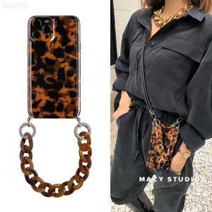 Mobiltelefonfall Amber Leopard Crossbody Lanyard Marble Chain Silicone Fall för iPhone 13 Pro Max 12 Mini 11 Pro Max XR X XS Max 7 8 Plus SE 2020 L230731