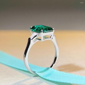 Cluster Rings Fashion Green Colored Zircon Emerald Cut Promise Solitaire Ring Women's Silver 925 For Women