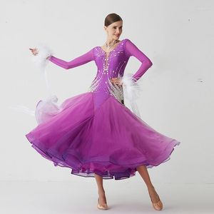 Stage Wear 2023 S Purple Ballroom Dress Standardowe ubrania do tańca Tańca Konkurs Czerwone sukienki Waltz-B-21190