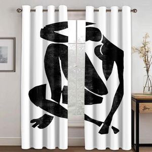 Cortina preto abstrato design geométrico arte corpo moderno fino 2 peças cortinas para sala de estar quarto janela cortina cortina decoração