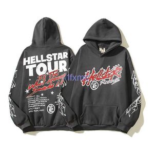 Hellstar Vintage Flame Graffiti Print Loose Fitting Teenage Couple Pullover Hooded Plush Sweater MN9J