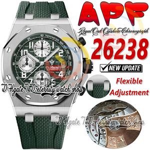 APF APF26238 A3126 Kronograf Otomatik Erkekler İzle Çelik Kılıf Yeşil Dokulu Gümüş Alt Kauçuk Süper Edition Spor Saatler Strap Strap Özel Teknoloji